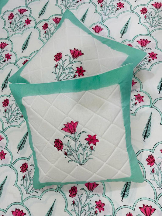 Hand Block Printed Cotton Cushion Cover (16 by 16 - Set of 5 cushion covers )