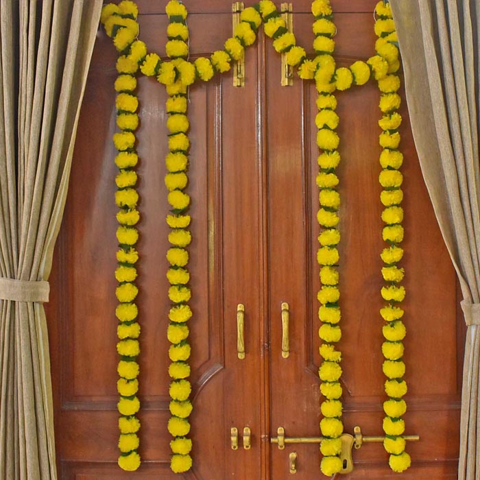 Marigold Rope Pack of 5 - Artificial Marigold Flower Garland strings - 4.5 ft + (Yel ...