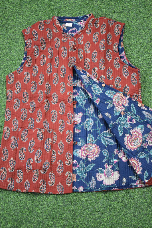Block Print Quilted Reversible Sleeveless cotton jacket