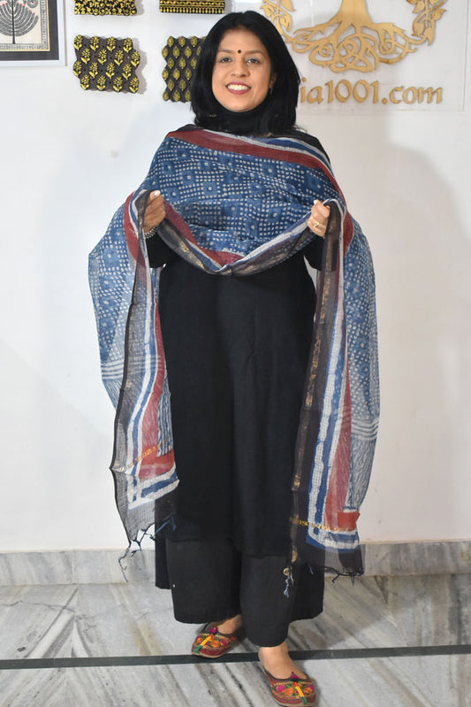 Hand Block Printed Kota Doria Cotton Dupatta