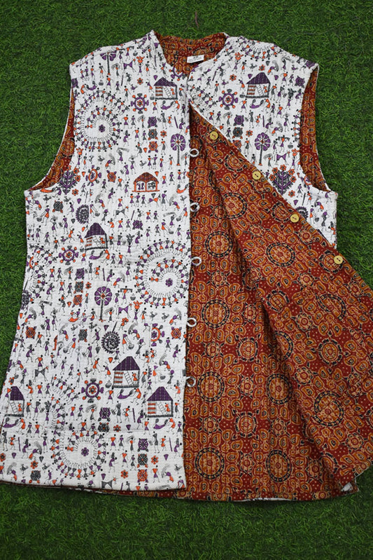 Block Print Quilted Reversible Sleeveless cotton jacket