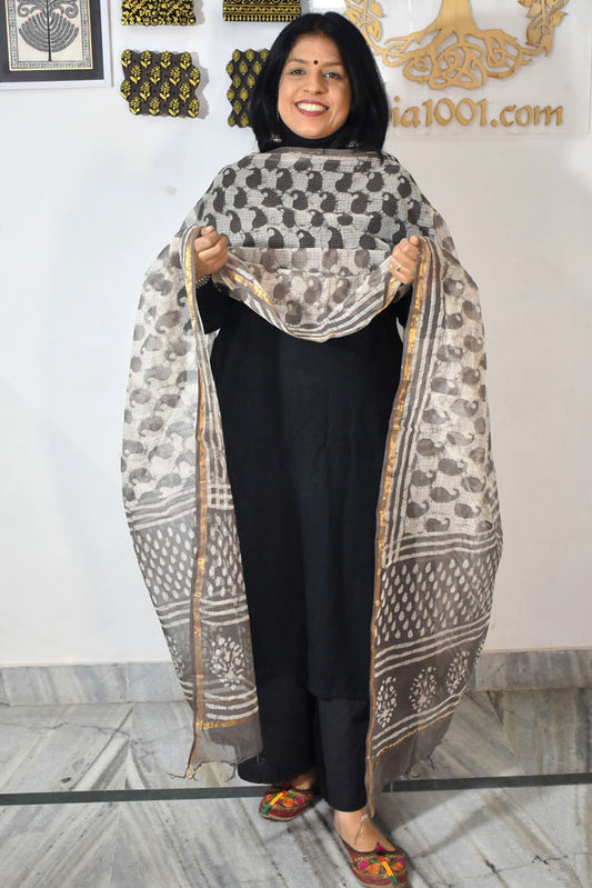 Hand Block Printed Kota Doria Cotton Dupatta