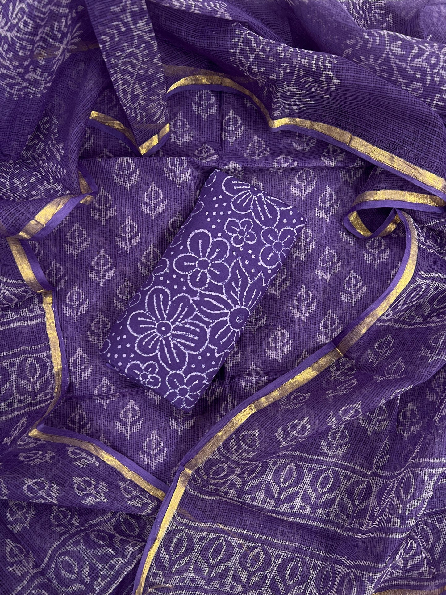 Beautiful Hand Block printed Kota Doria cotton suit