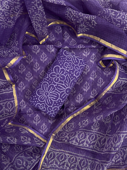 Beautiful Hand Block printed Kota Doria cotton suit