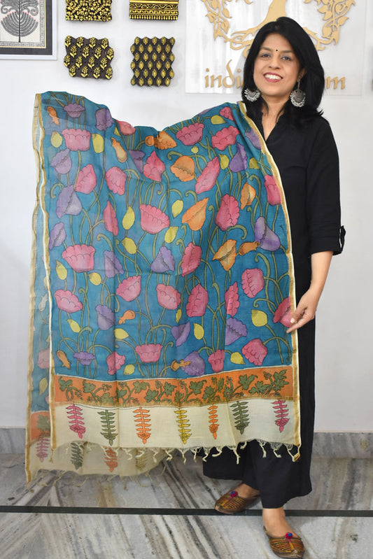 Beautiful  Kota Cotton Hand Painted Kalamkari Dupatta
