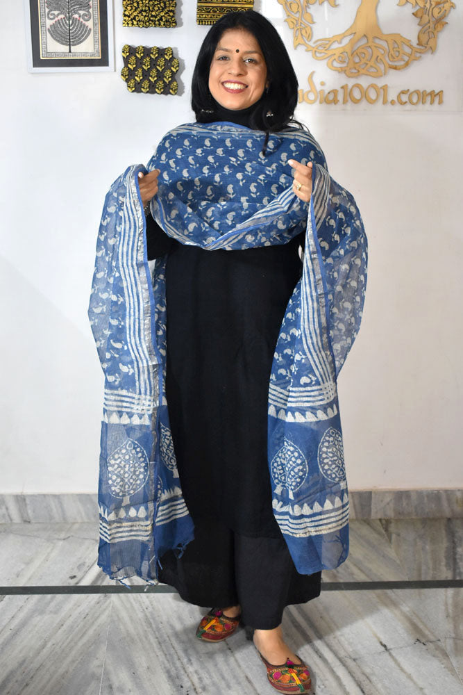 Hand Block Printed Kota Doria Cotton Dupatta