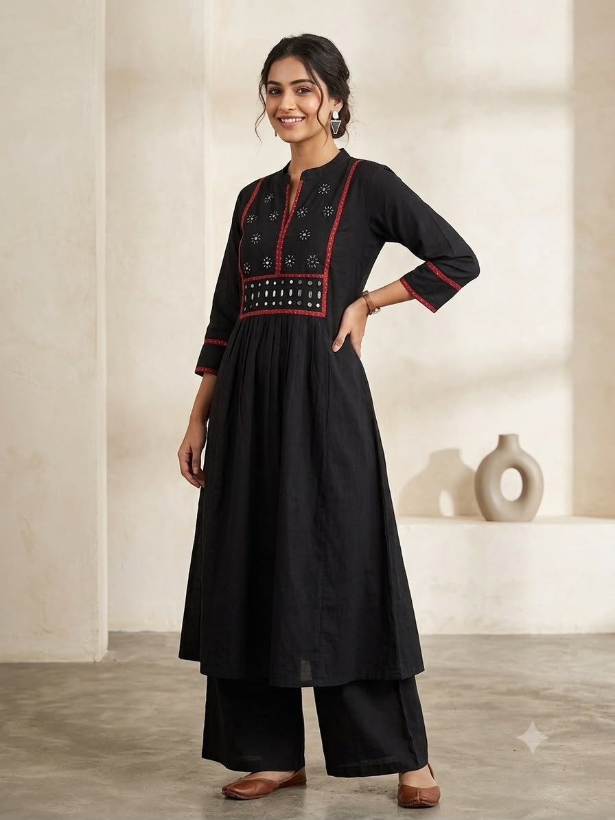 Designer Hand Block Printed cotton Kurta With Mirror Work - Size 40 to 48 ( all sizes)