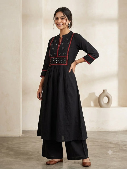 Designer Hand Block Printed cotton Kurta With Mirror Work - Size 40 to 48 ( all sizes)