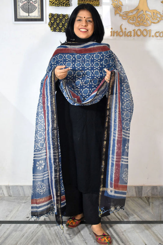 Hand Block Printed Kota Doria Cotton Dupatta