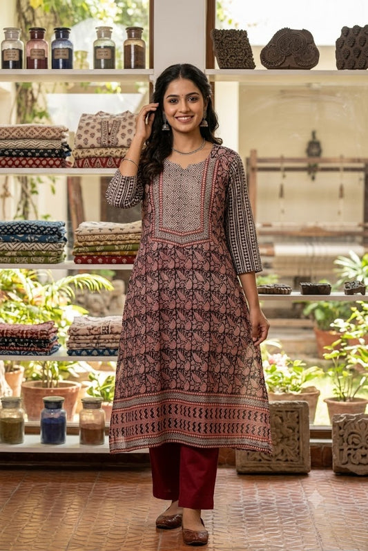 Beautiful Hand Block Printed Bagh cotton  Kurta - Size 42