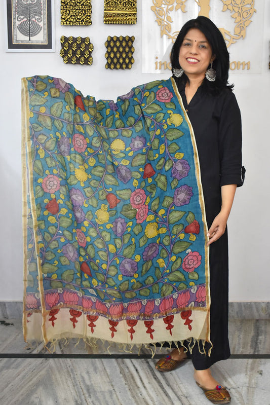 Beautiful  Kota Cotton Hand Painted Kalamkari Dupatta