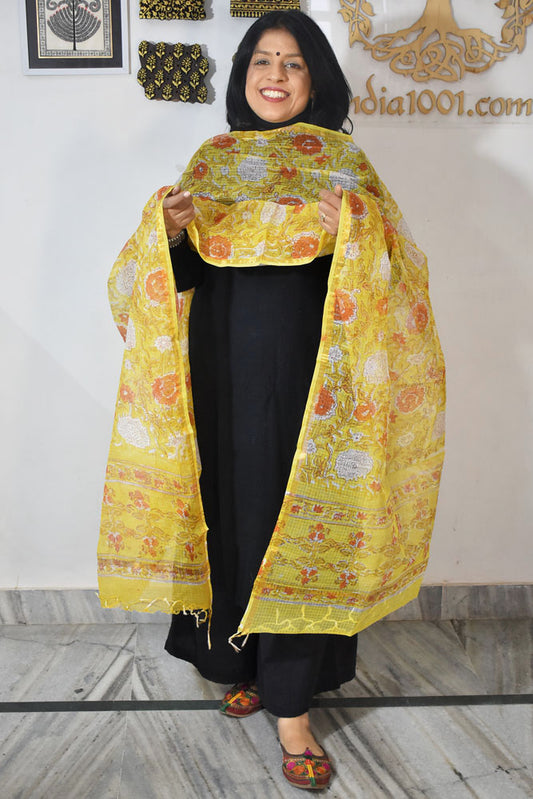 Hand Block Printed Kota Doria Cotton Dupatta