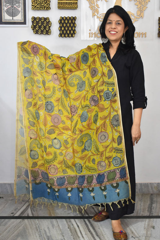 Beautiful  Kota Cotton Hand Painted Kalamkari Dupatta