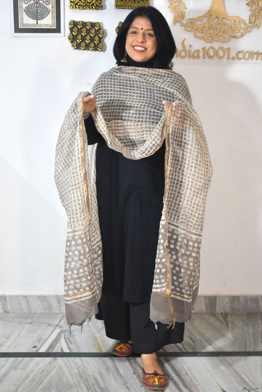 Hand Block Printed Kota Doria Cotton Dupatta