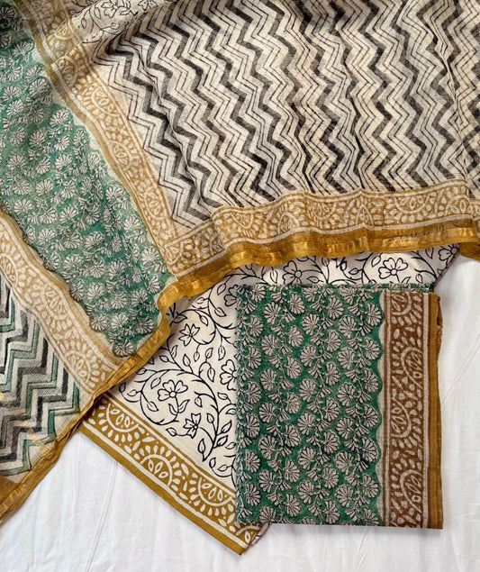Beautiful Hand Block printed Kota Doria cotton suit