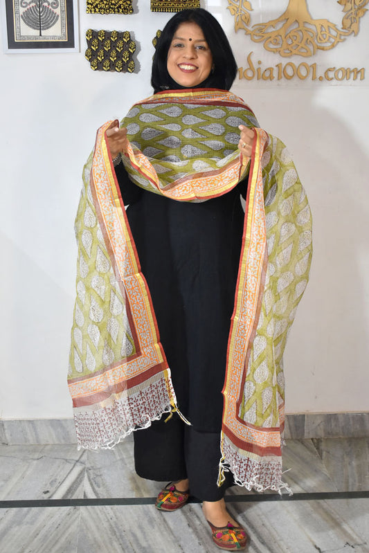 Hand Block Printed Kota Doria Cotton Dupatta