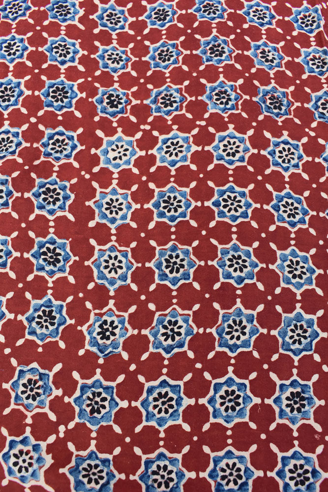 Beautiful Modal Silk Ajrakh Hand Block Print Fabric - 2.5 mtrs cut