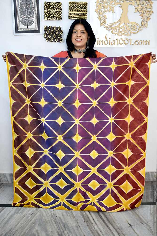 Stunning Hand Crafted Clamp Dyed Chanderi Kurta & cotton pant Unstitched sets