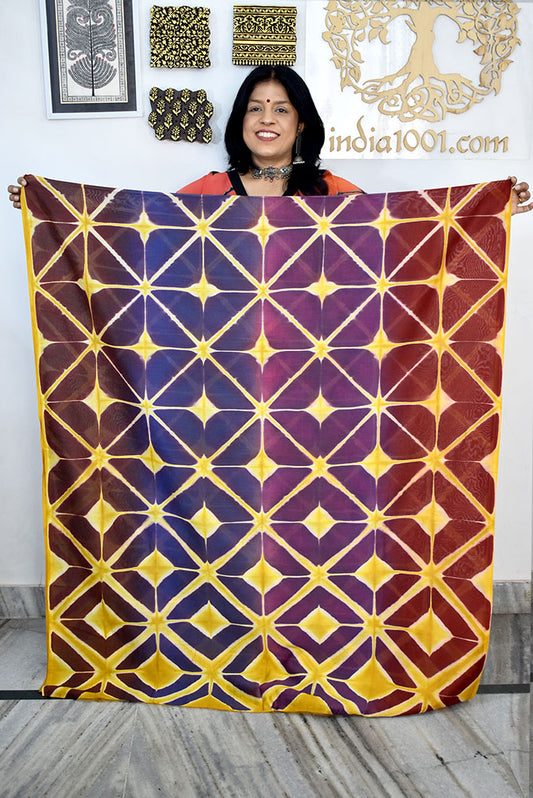 Stunning Hand Crafted Clamp Dyed Chanderi Kurta & cotton pant Unstitched sets