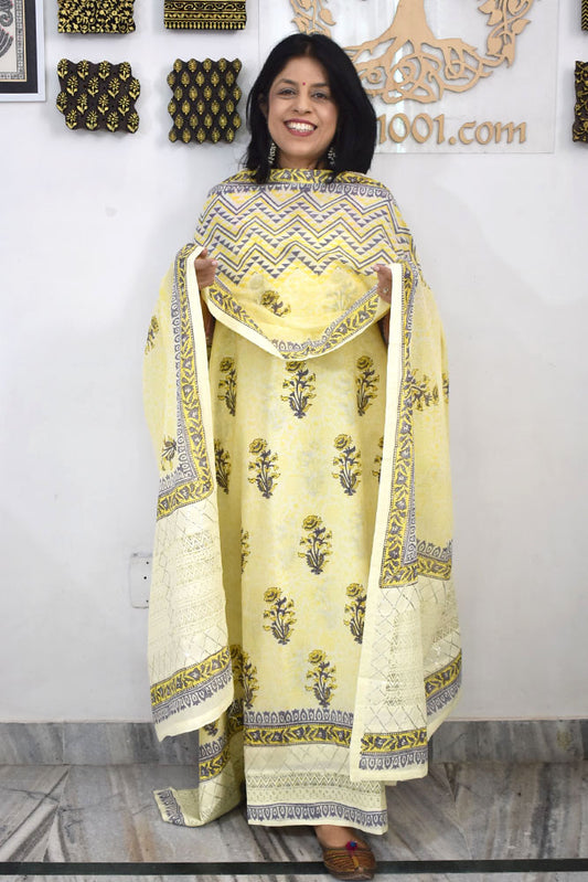 Designer Cotton suits with Hand block print & Gota & Lace Detailing