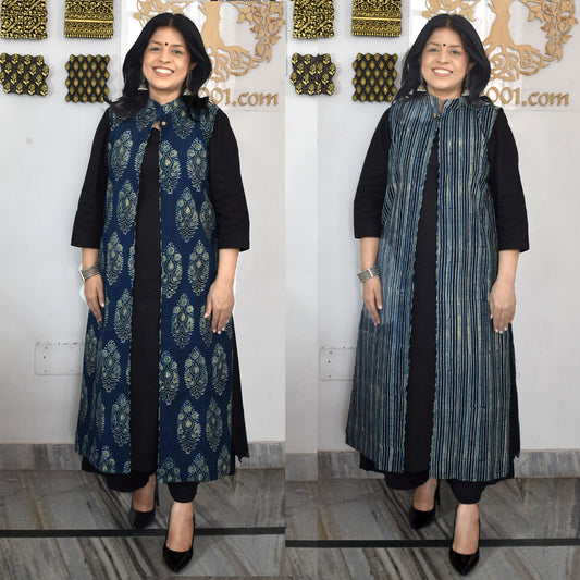 Ajrakh Hand Block Print Reversible cotton jacket - Size 38 - 44