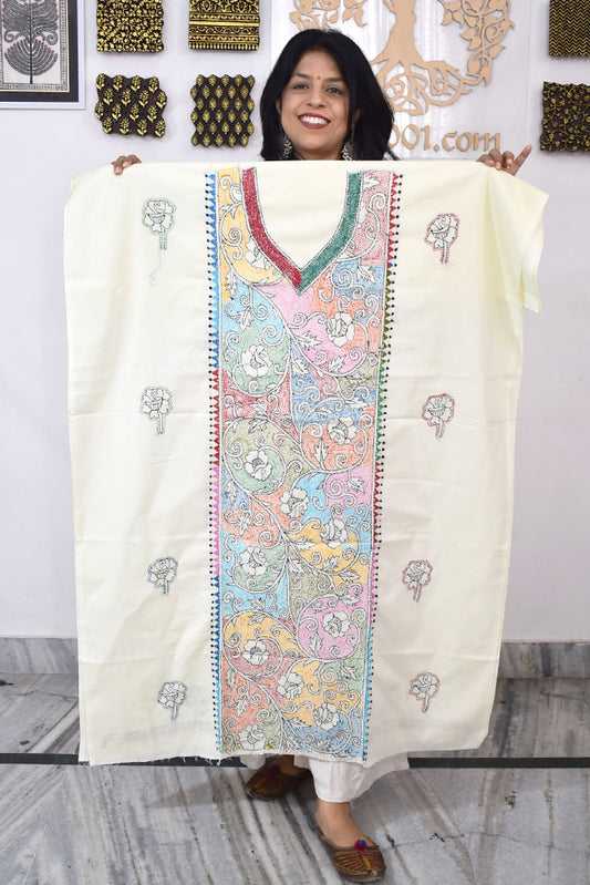 Hand Embroidered Kantha work cotton fabric - (Length 2.8 mtrs )