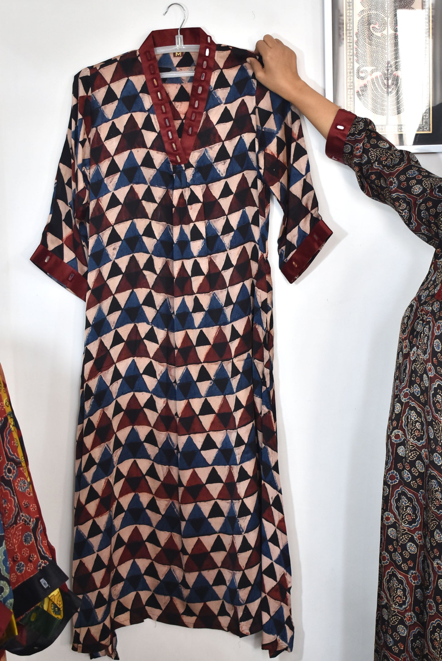 Beautiful Ajrakh Modal Silk Kurta with Kutch Mirror Work size - 38 - 44