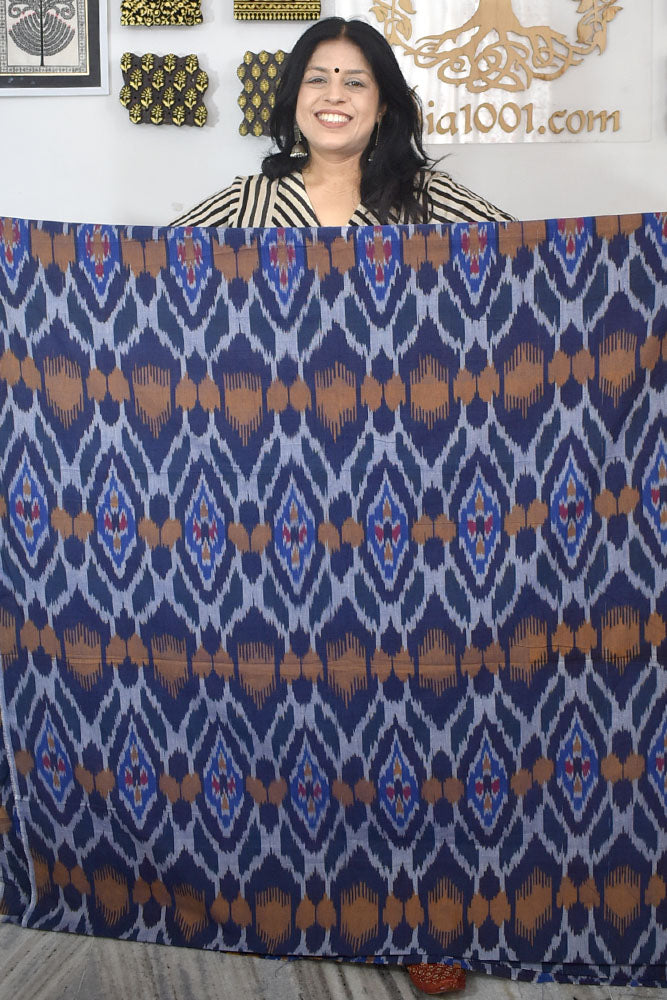 Multicolor Ikat Cotton Handloom 2.5mts Fabric with Uzbekistan Pattern Design