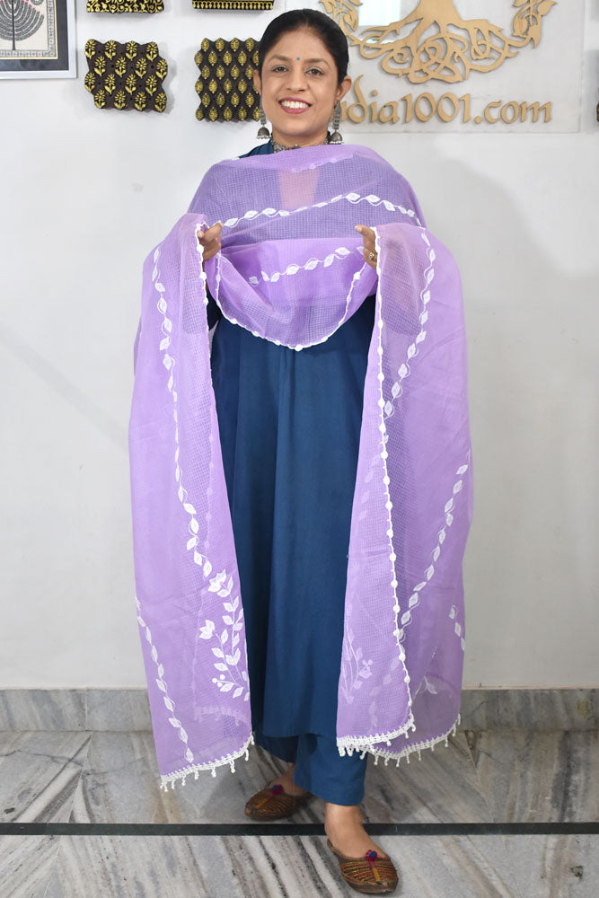 Handcrafted Phool Patti Applique & Hand Crochet work Kota cotton dupatta