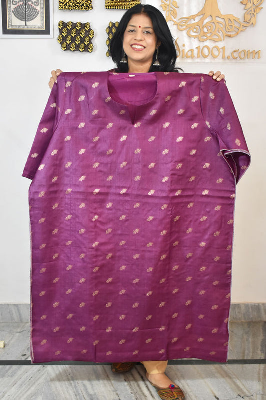 Semi Stitched Block Printed Tussar Silk Kurta