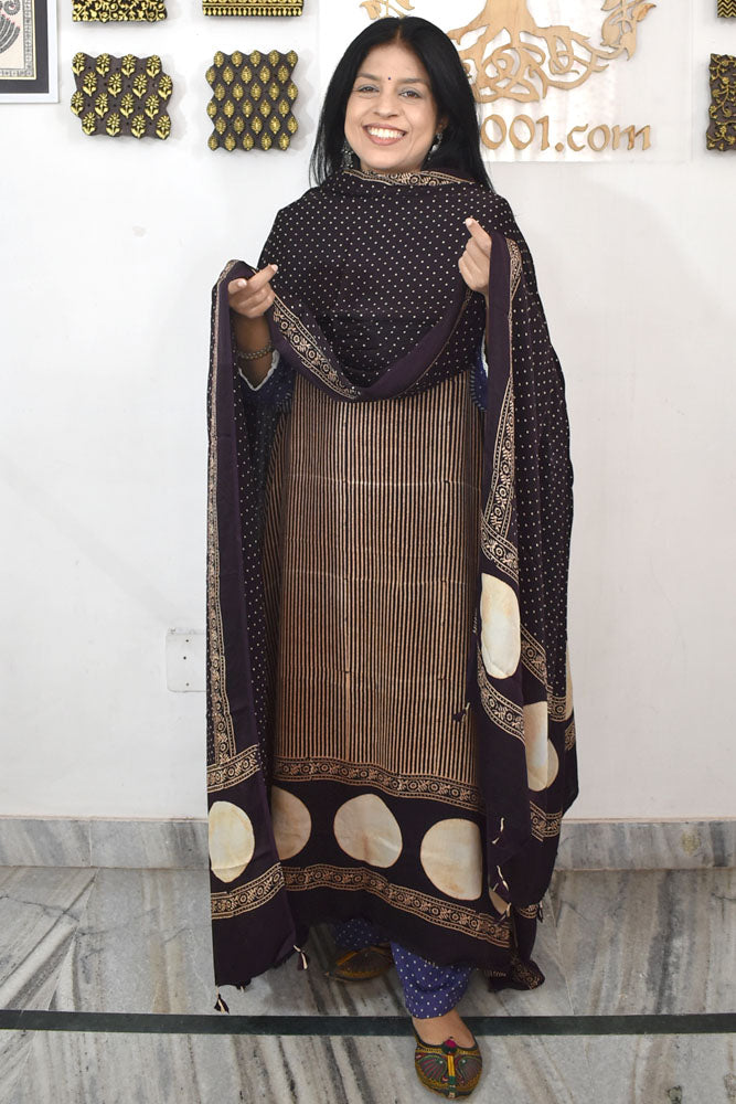 Beautiful Hand Block Printed Modal Silk 3 piece set