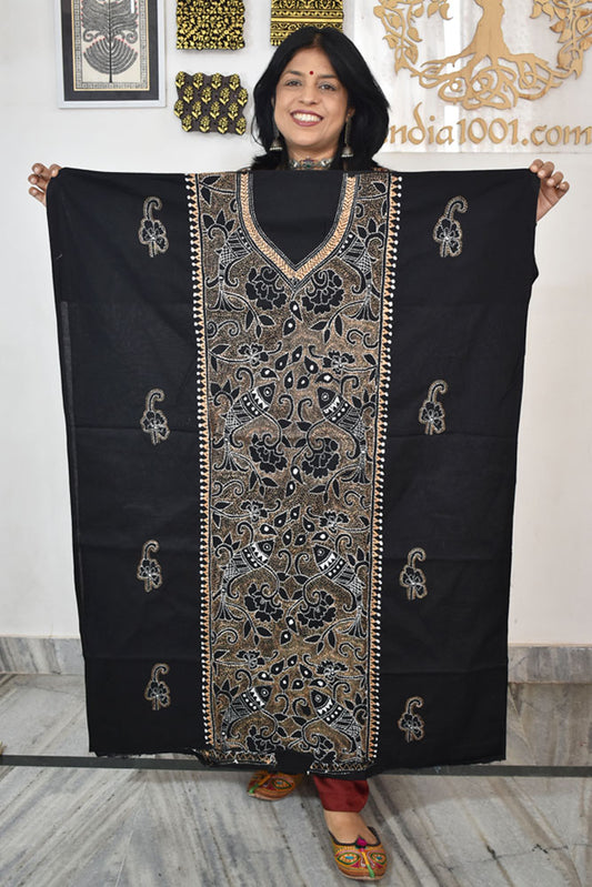 Hand Embroidered Kantha work cotton fabric - (Length 2.8 mtrs )