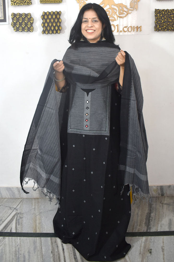 Elegant Cotton suit with Mirror Work & Cotton dupatta