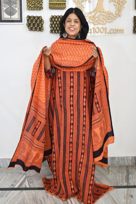 Bagh Hand Block Printed unstitched 3 pc Cotton suit fabric with Placement block print from MP