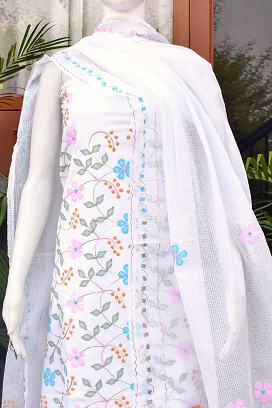 Elegant Cotton Unstitched Suit with Hand done Phool patti work