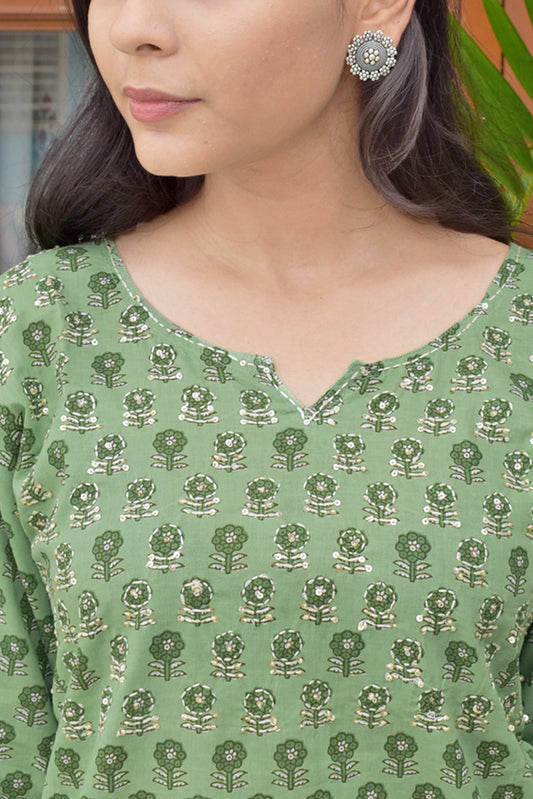 Elegant Short top / Kurta with Kantha & sequins Work  Size - 36, 38, 40, 42