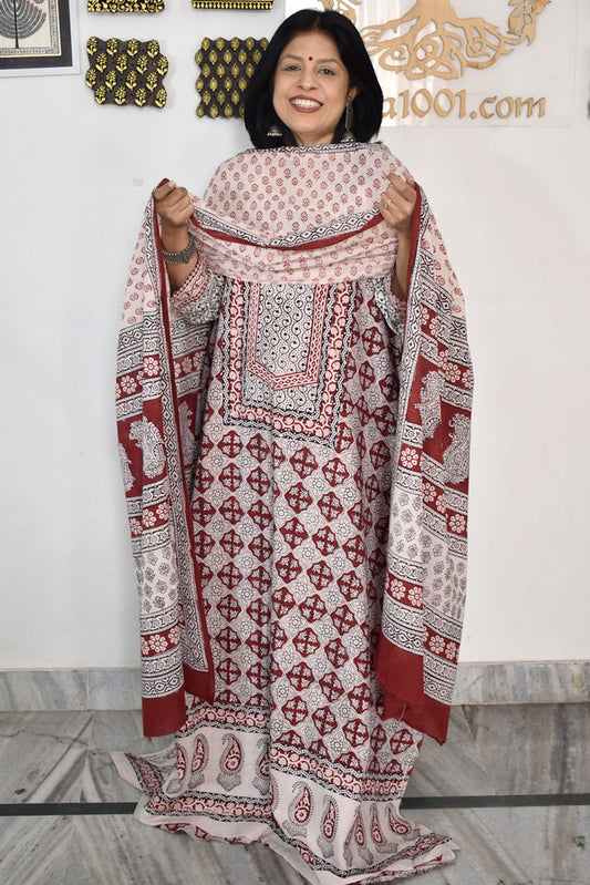 Bagh Hand Block Printed unstitched 3 pc Cotton suit fabric with Placement block print from MP
