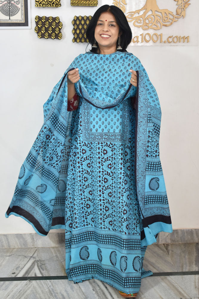 Bagh Hand Block Printed unstitched 3 pc Cotton suit fabric with Placement block print from MP
