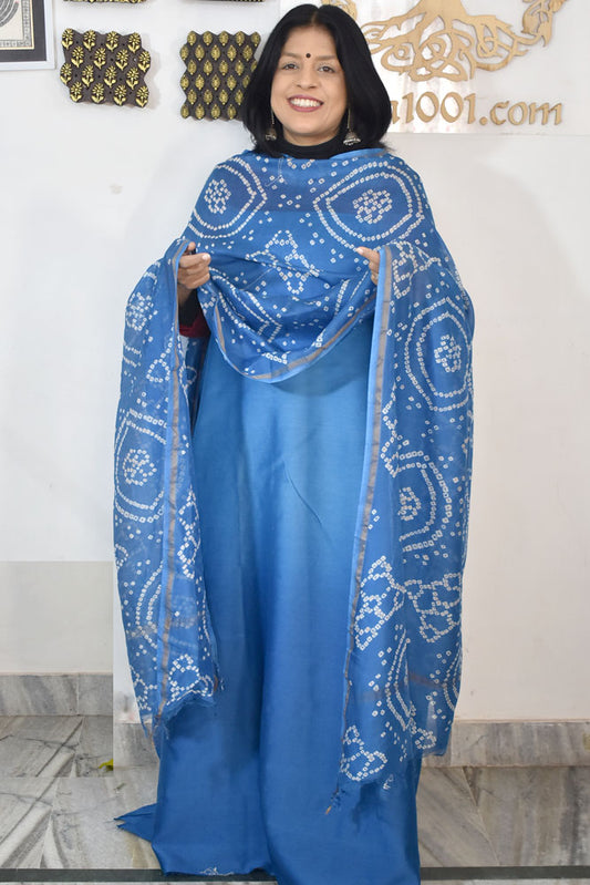 Ombre Dyed -Tie & Dye Bandhani Kurta & Dupatta 2pc Chanderi Unstitched Suit