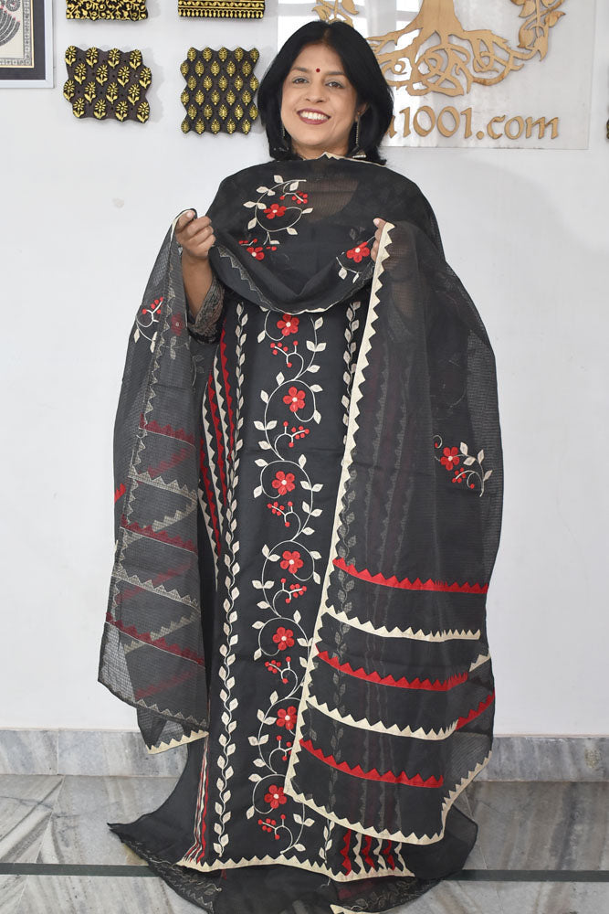 Elegant Kota Kurta & Dupatta set with Hand done Heavy Phool patti work & Cotton Bottom