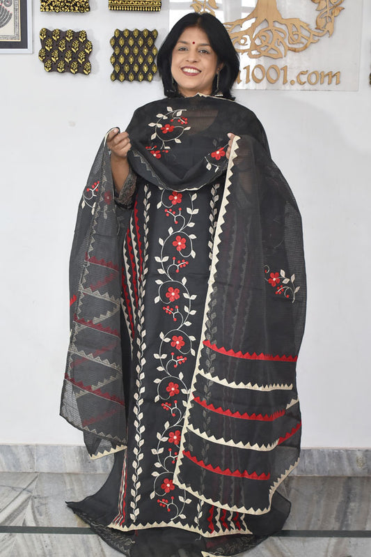 Elegant Kota Kurta & Dupatta set with Hand done Heavy Phool patti work & Cotton Bottom