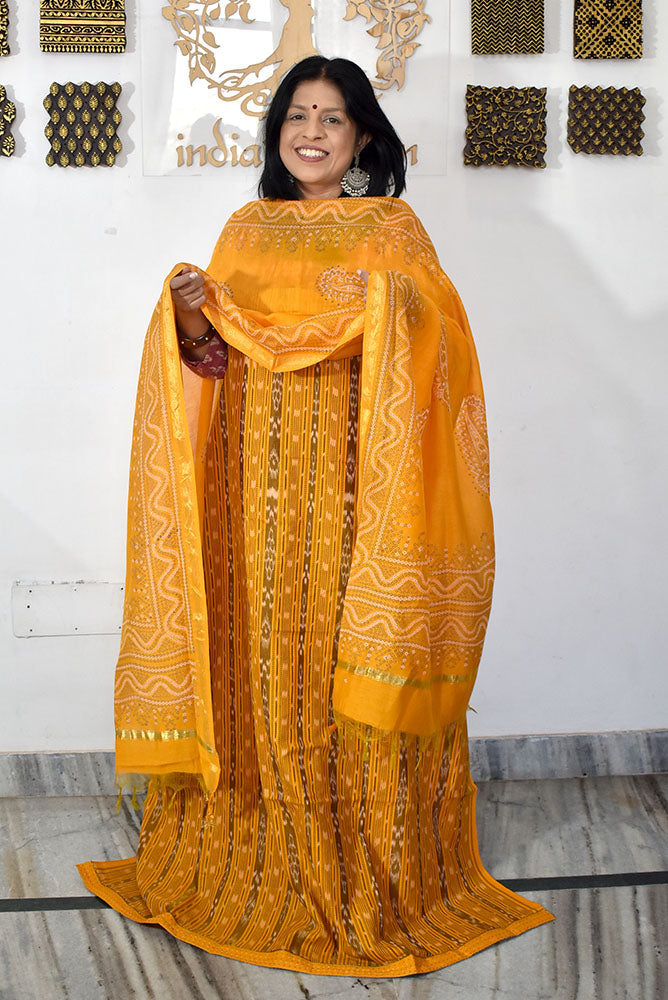 Handwoven Sambalpuri ikkat Cotton kurta with Chanderi Dupatta & Cotton Bottom - 3 pc set