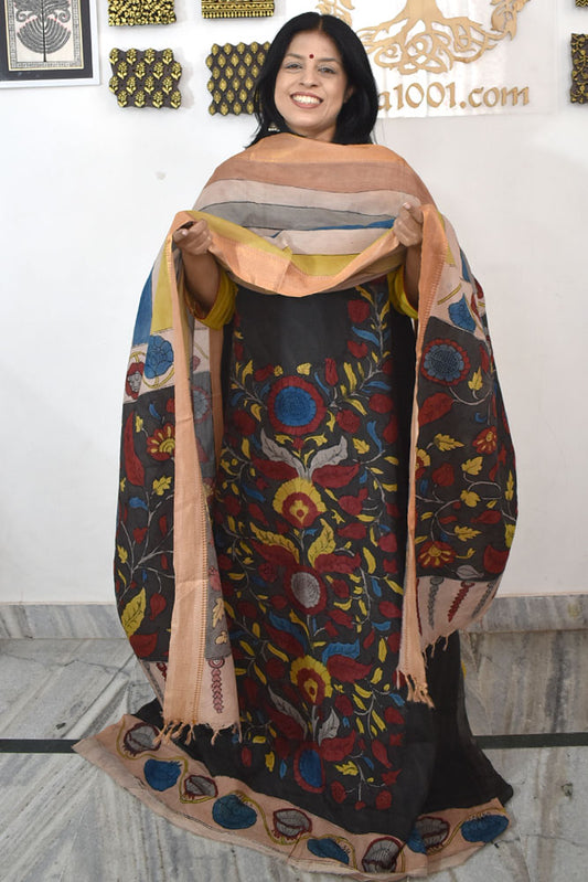 Beautiful Bangalore Cotton Silk Hand Painted Kalamkari Kurta & Dupatta Set