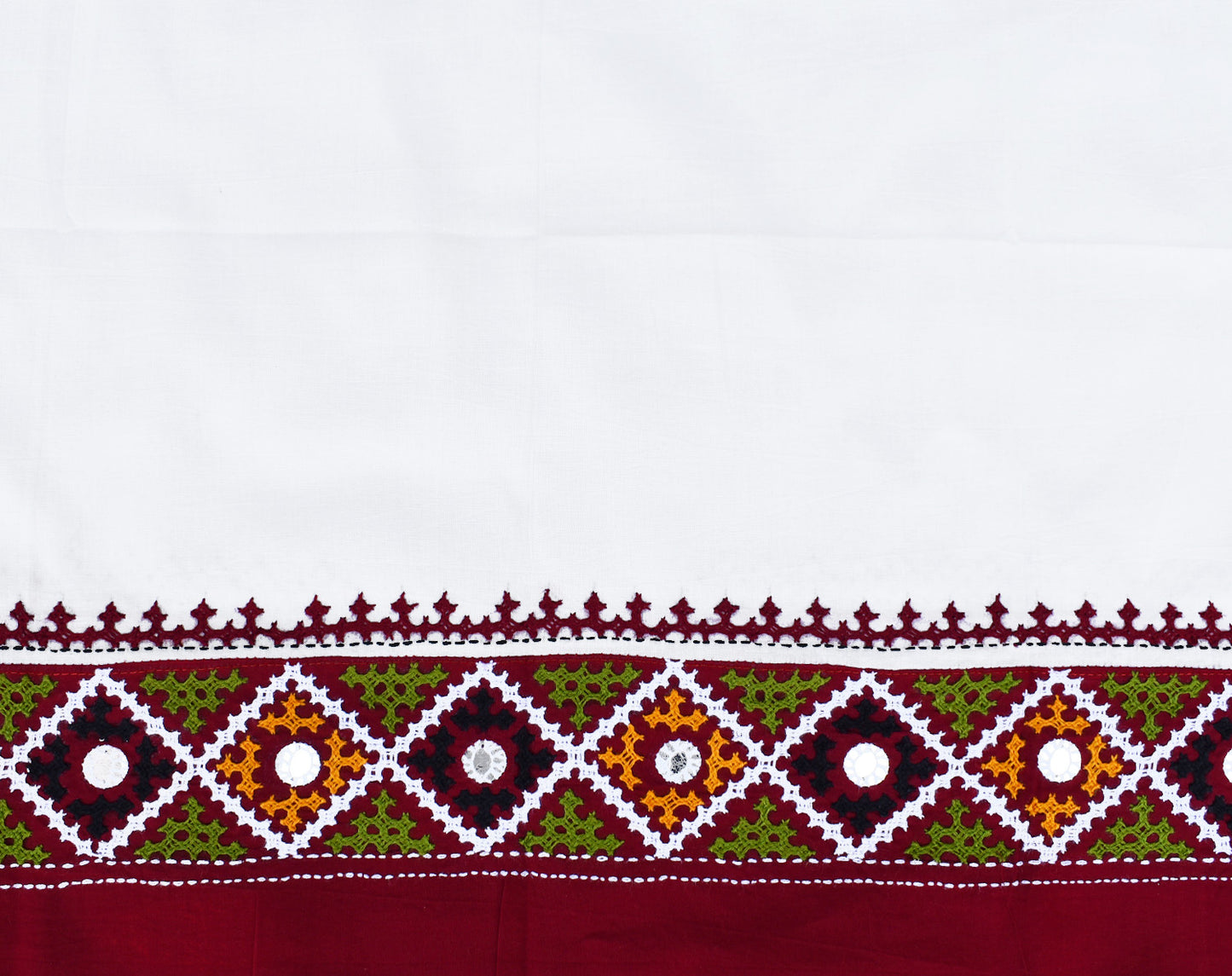 Cotton Blouse fabric with Bengal Hand Embroidery work in Kutch mirror work style