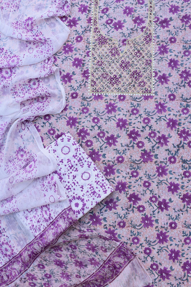 Beautiful Cotton Unstitched Suit Fabric with Mirror work