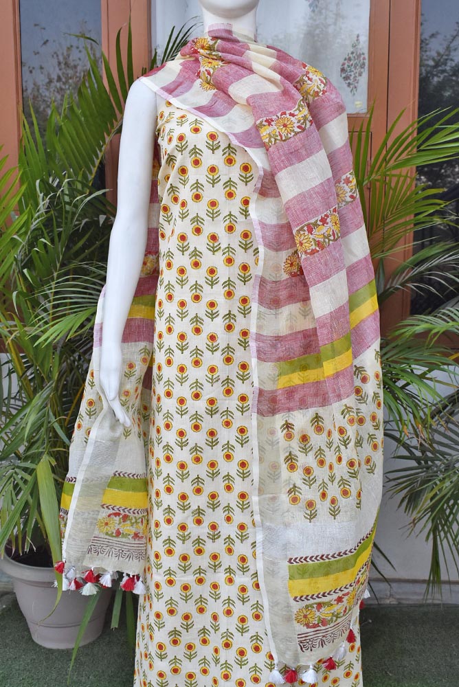 Elegant Linen Kurta Fabric and Dupatta set