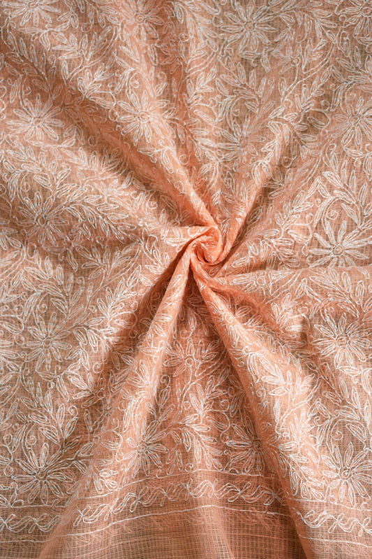 Hand Embroidered Chikankari Tepchi work Kota Doria fabric - (2.8 mtrs )