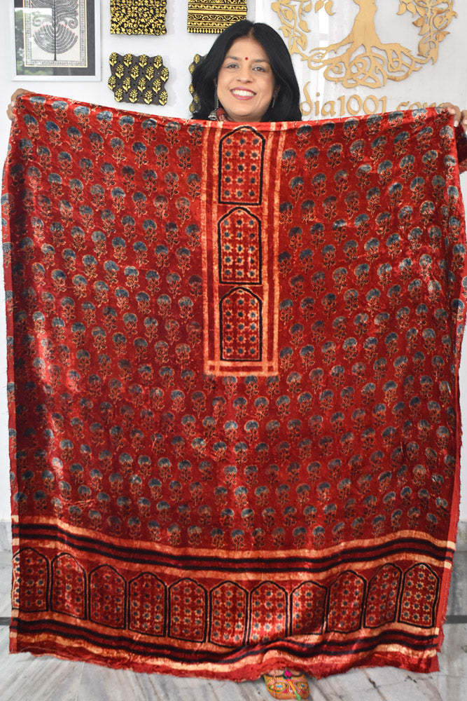 Ajrakh Velvet kurta fabric