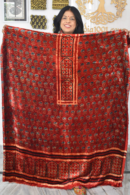 Ajrakh Velvet kurta fabric