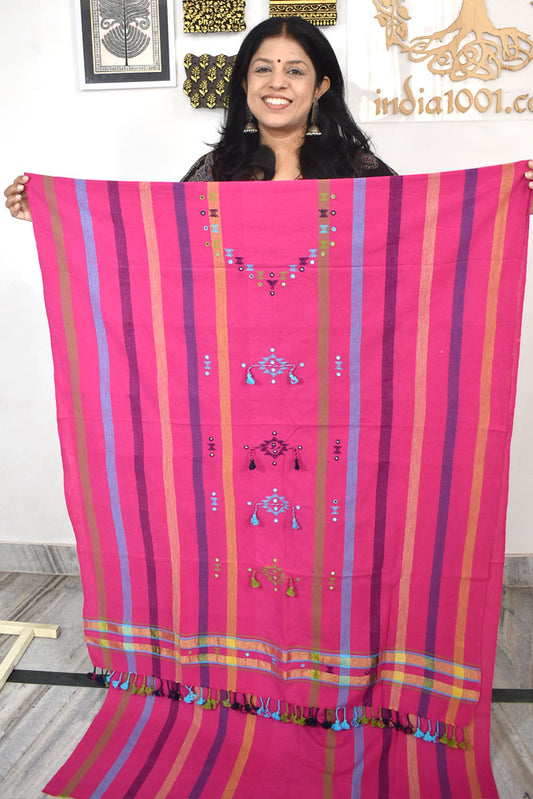 Designer Kala Cotton Bhujodi Kurta Fabric With Mirror Work - 2.8 mtrs